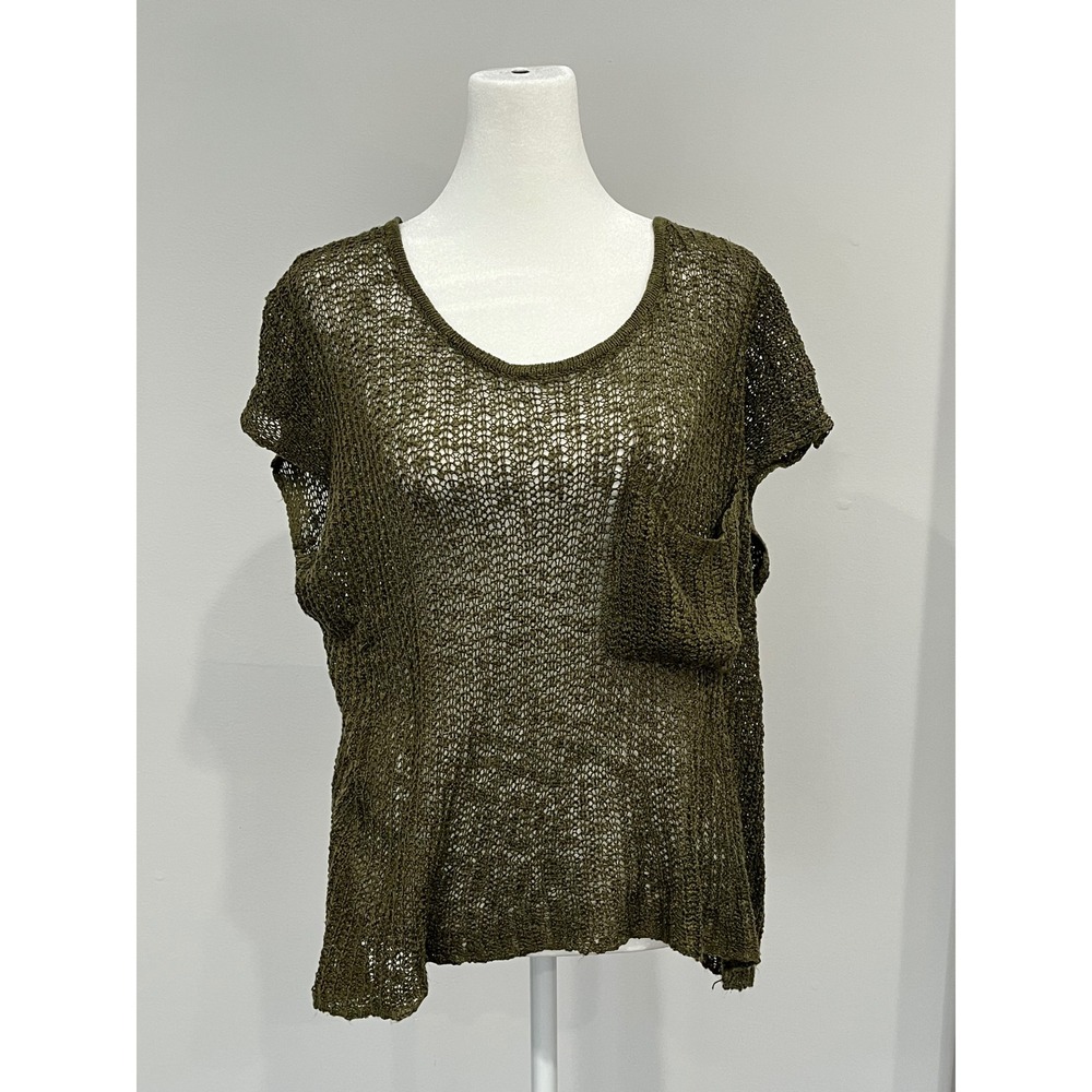 Boho JONDIE Olive Green Open Knit‎ Mesh Top with Pocket IM3247 Womens Size Small
